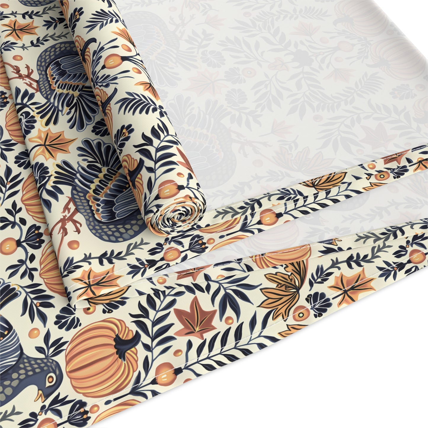 Autumn Harvest Woodcut Table Runner - Cotton Twill - Available in 2 sizes: 16" x 72" and 16" x 90".