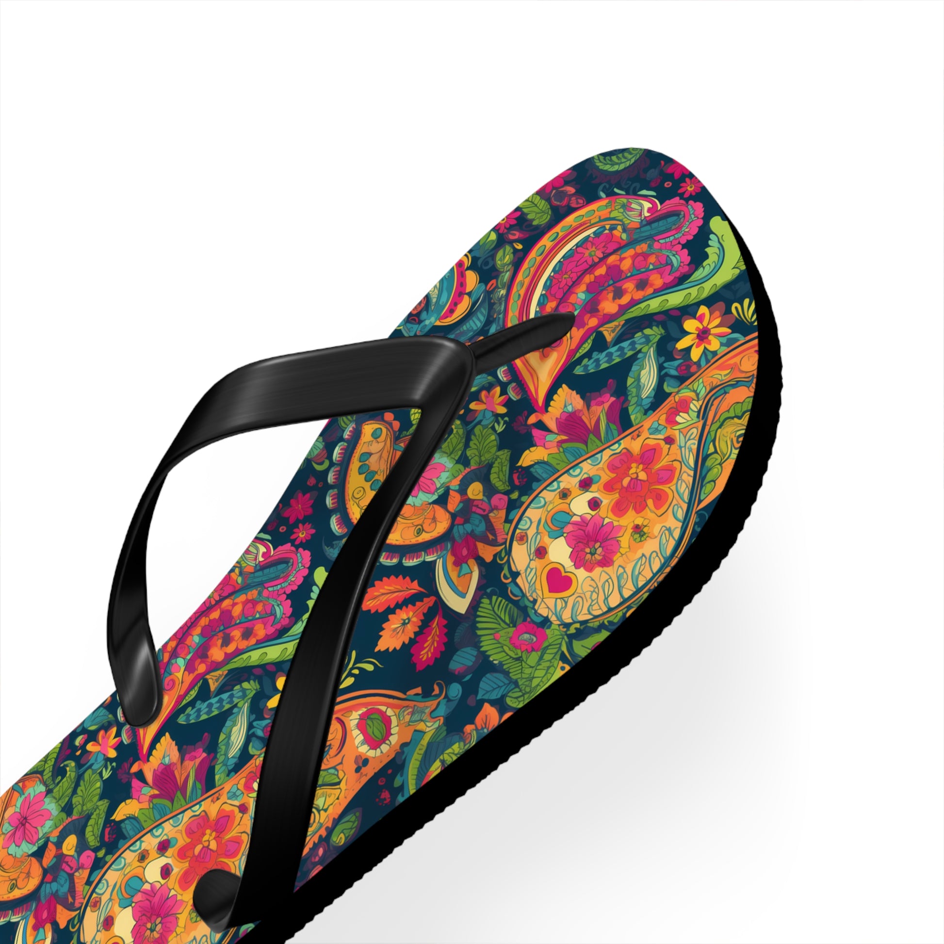 Psychedelic Paisley Party Flip Flops. 5/8" Thick Comfortable Summer or Winter Gym/Sauna Footwear for Men and Women.