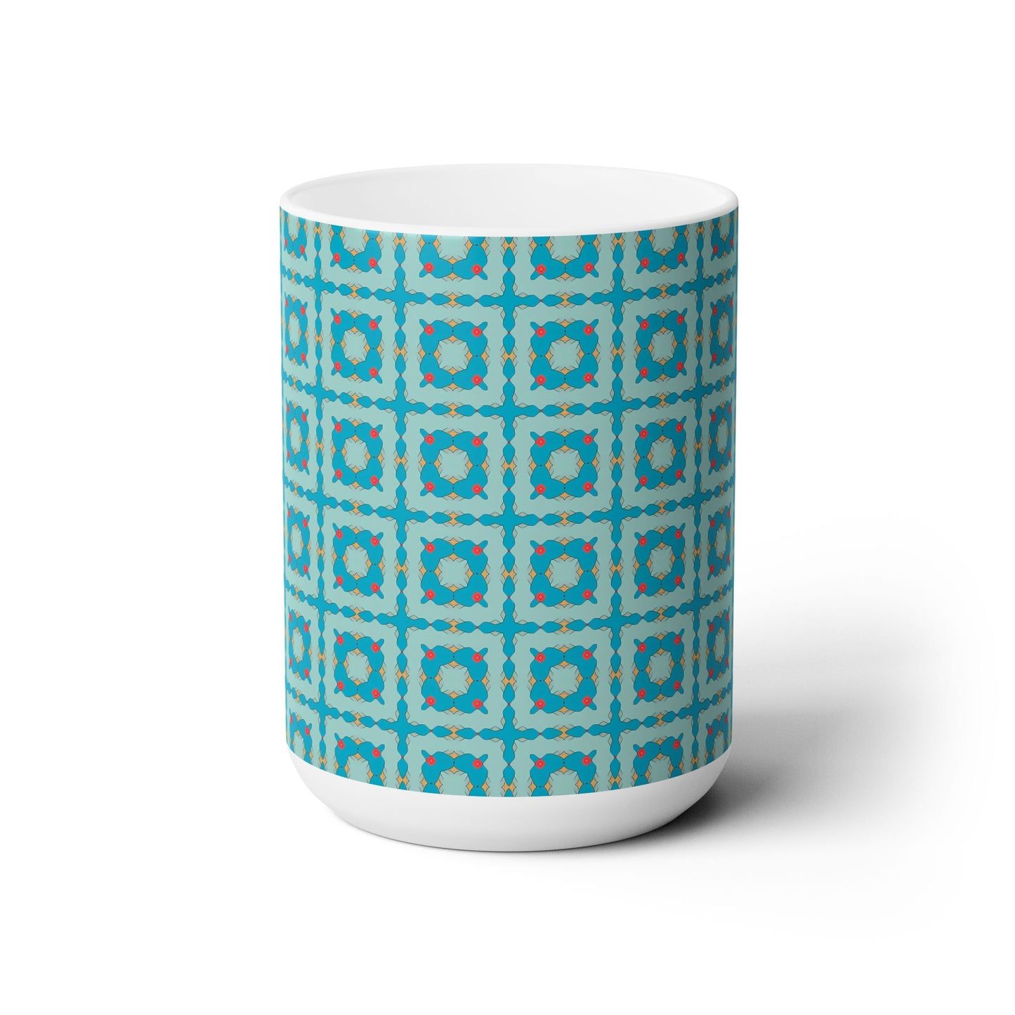 Southwestern Quilt Charm Ceramic Mug - 15 oz - Art on Every Side, Morning Approved.