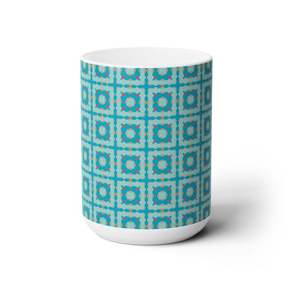 Southwestern Quilt Charm Ceramic Mug - 15 oz - Art on Every Side, Morning Approved.
