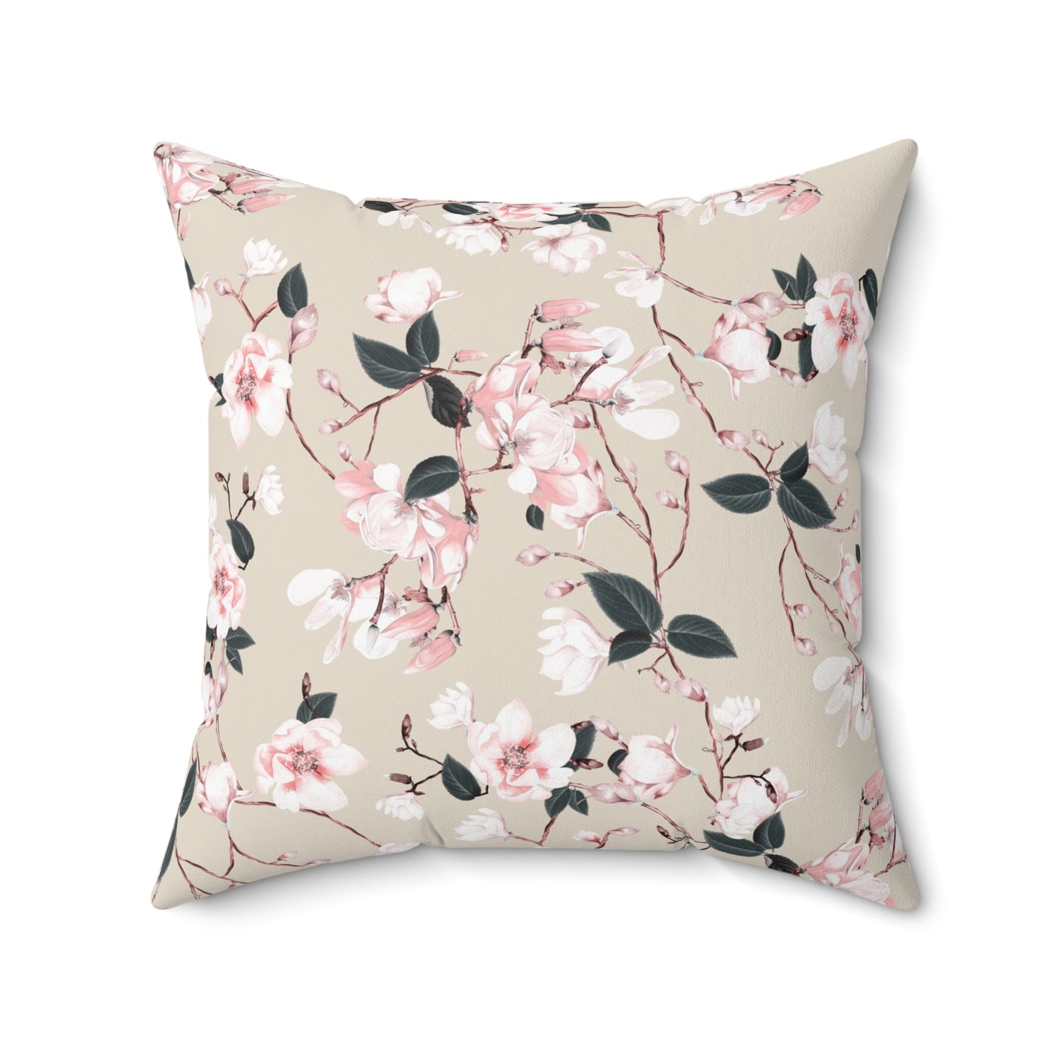 Cherry Blossom Whisper Square Throw Pillow - Spun Polyester - Double-Sided Print - Concealed Zipper - Available in 4 sizes.