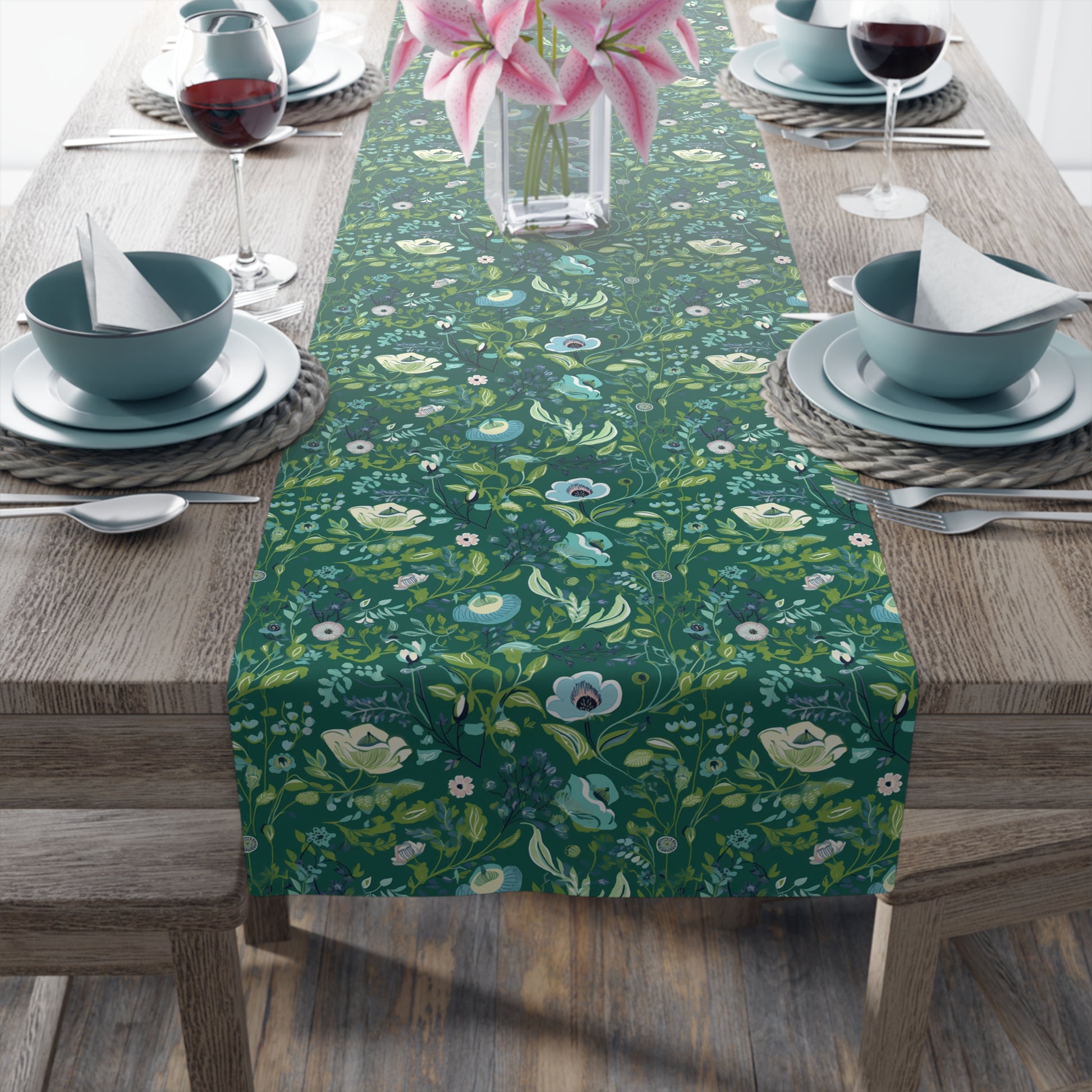 Serene Green Floral Table Runner - Bring Beautiful Serene Green to Your Table! Available in 2 sizes.