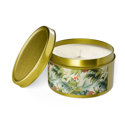 Tropical St. Lucia Palms Tin Candle. Island Serenity To Go. Available in 2 sizes, 3 finishes, and 5 scents.