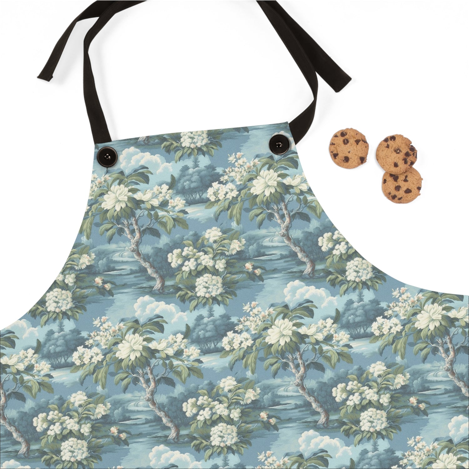 Vintage Floral Blue Botanical Adult Apron - White Blooms Against Soft Blue Sky Transport You To Another Era. Step Back in Time, Cook in Style!