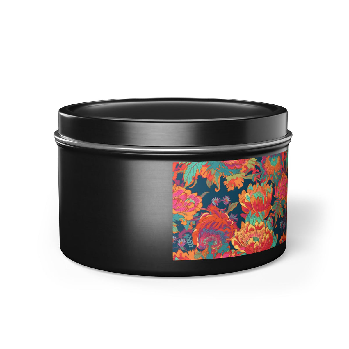 Psychedelic Flower Power Tin Candle. Far-Out Fragrance in a Tin. Available in 2 sizes, 3 finishes, and 5 scents.