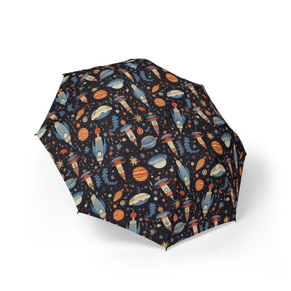 Galactic Space Rocket Romp Foldable Umbrella - Compact Semi-Automatic Travel Umbrella