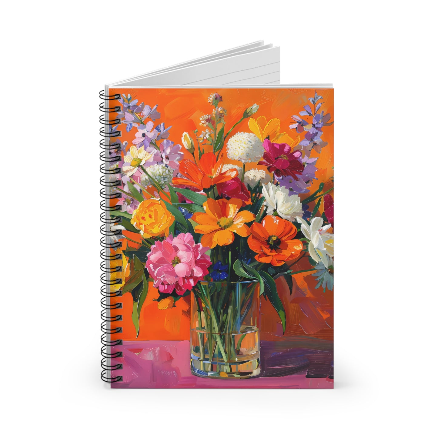 Blossoms on Orange Chic Spiral Notebook - Ruled Line - Where Beauty Meets Function! Bright, Painterly Blooms in Every Page!
