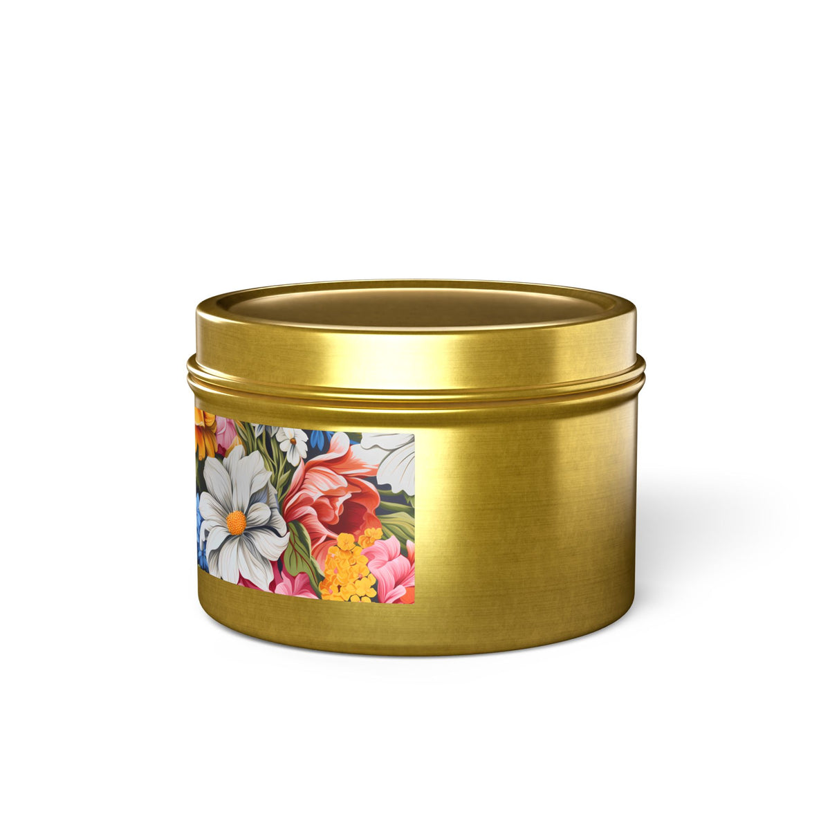 Chic Floral Tin Candle. Blooms That Travel Well. Available in 2 sizes, 3 finishes, and 5 scents.