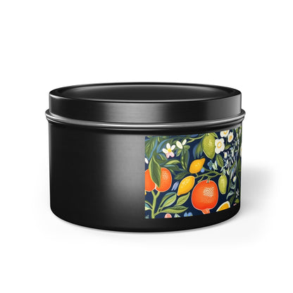 Magical Fruitiness Tin Candle. A Fruit-Splashed Flicker. Available in 2 sizes, 3 finishes, and 5 scents.