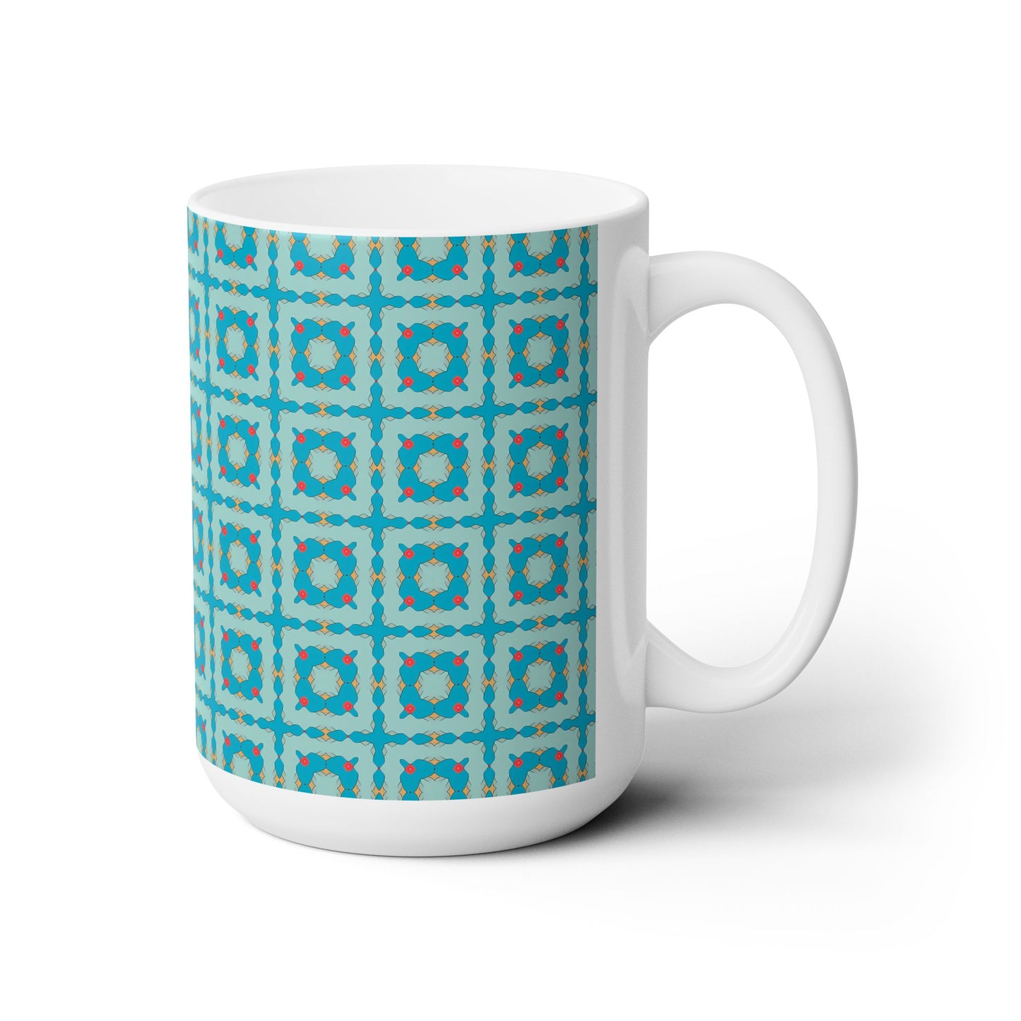 Southwestern Quilt Charm Ceramic Mug - 15 oz - Art on Every Side, Morning Approved.