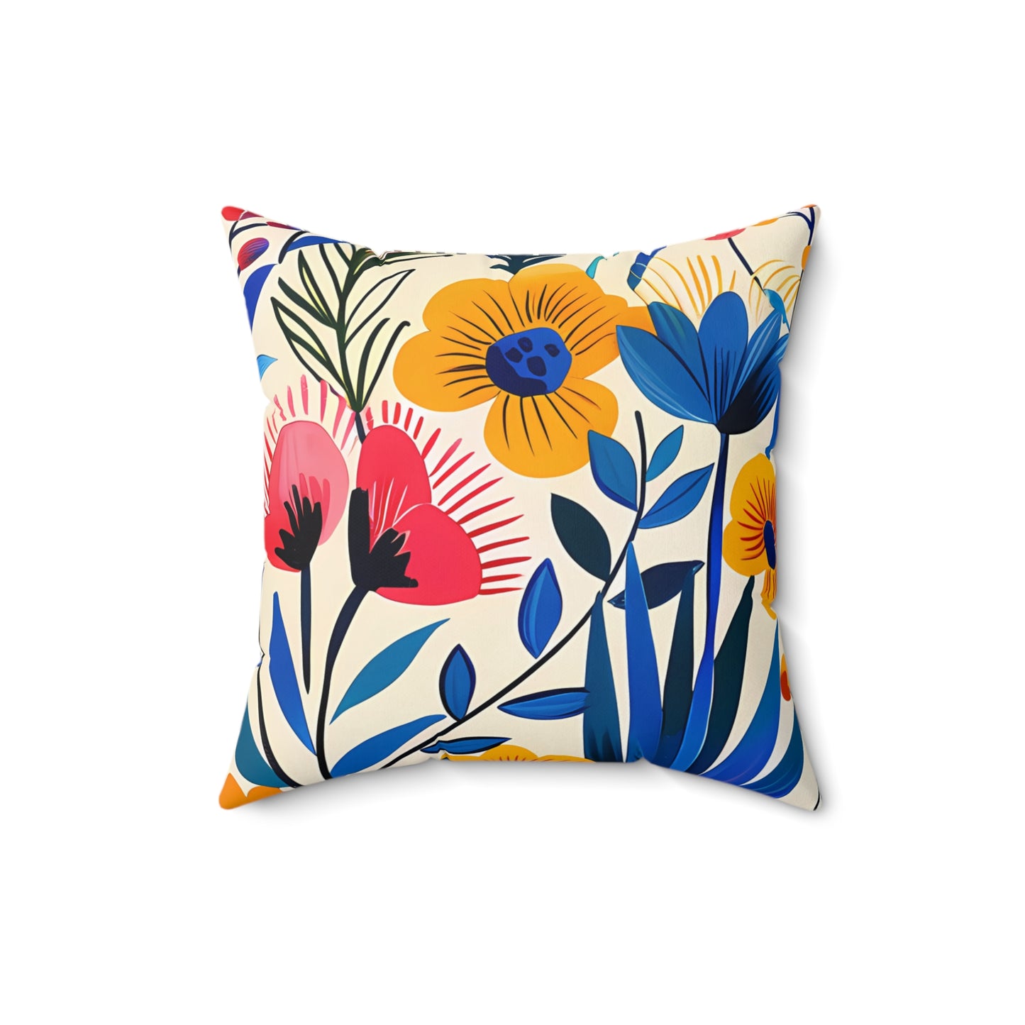 Happy Heartfelt Blooms Square Throw Pillow - Spun Polyester - Double-Sided Print - Concealed Zipper - Available in 4 sizes