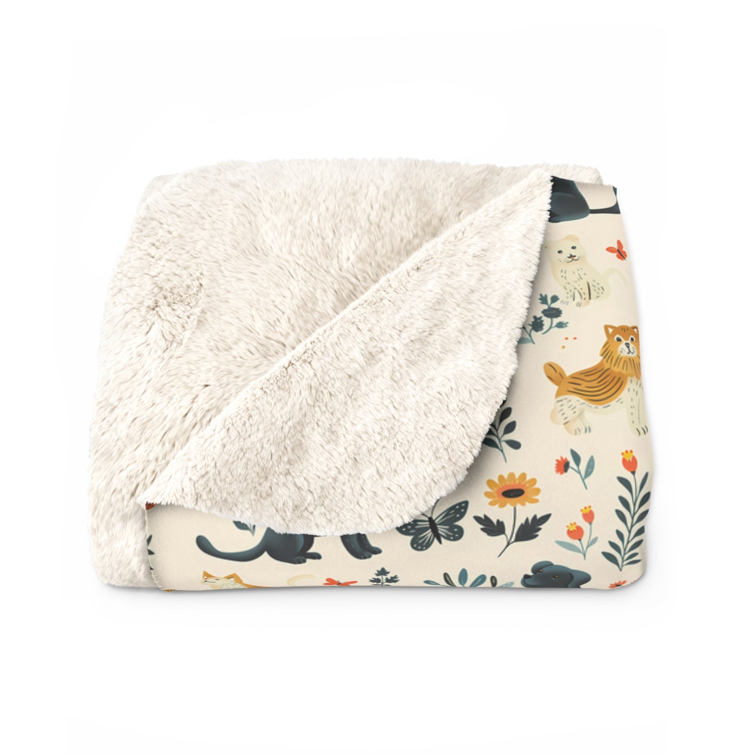 Cats & Dogs Sherpa Fleece Blanket - Purrfectly Cozy: A Blanket of Furry Fun! Available in 2 sizes.