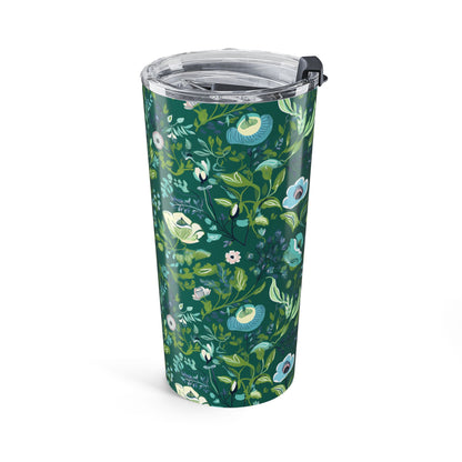 Serene Green Floral Insulated Tumbler - 20 oz. Stainless Steel, Glossy Finish