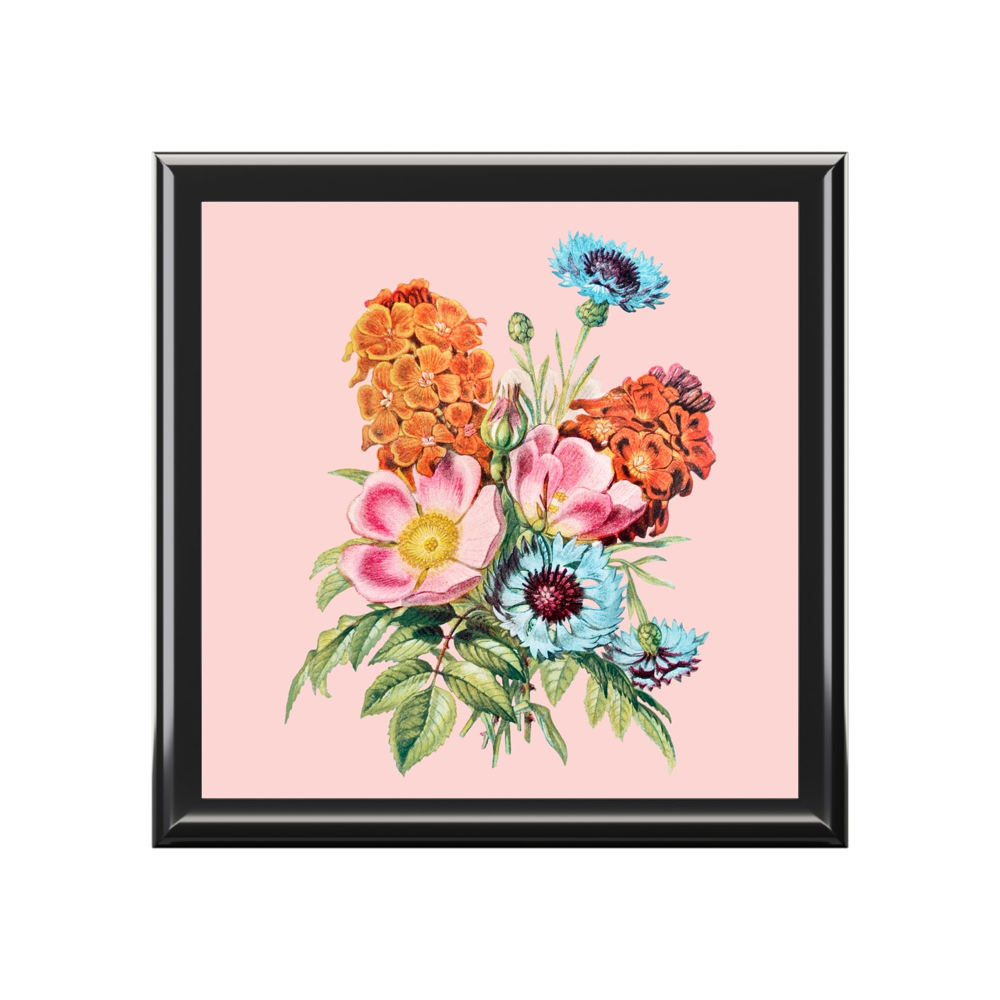 Vintage Botanical Floral Jewelry Box - Felt-Lined Rubberwood Keepsake Box with Glossy Printed Lid