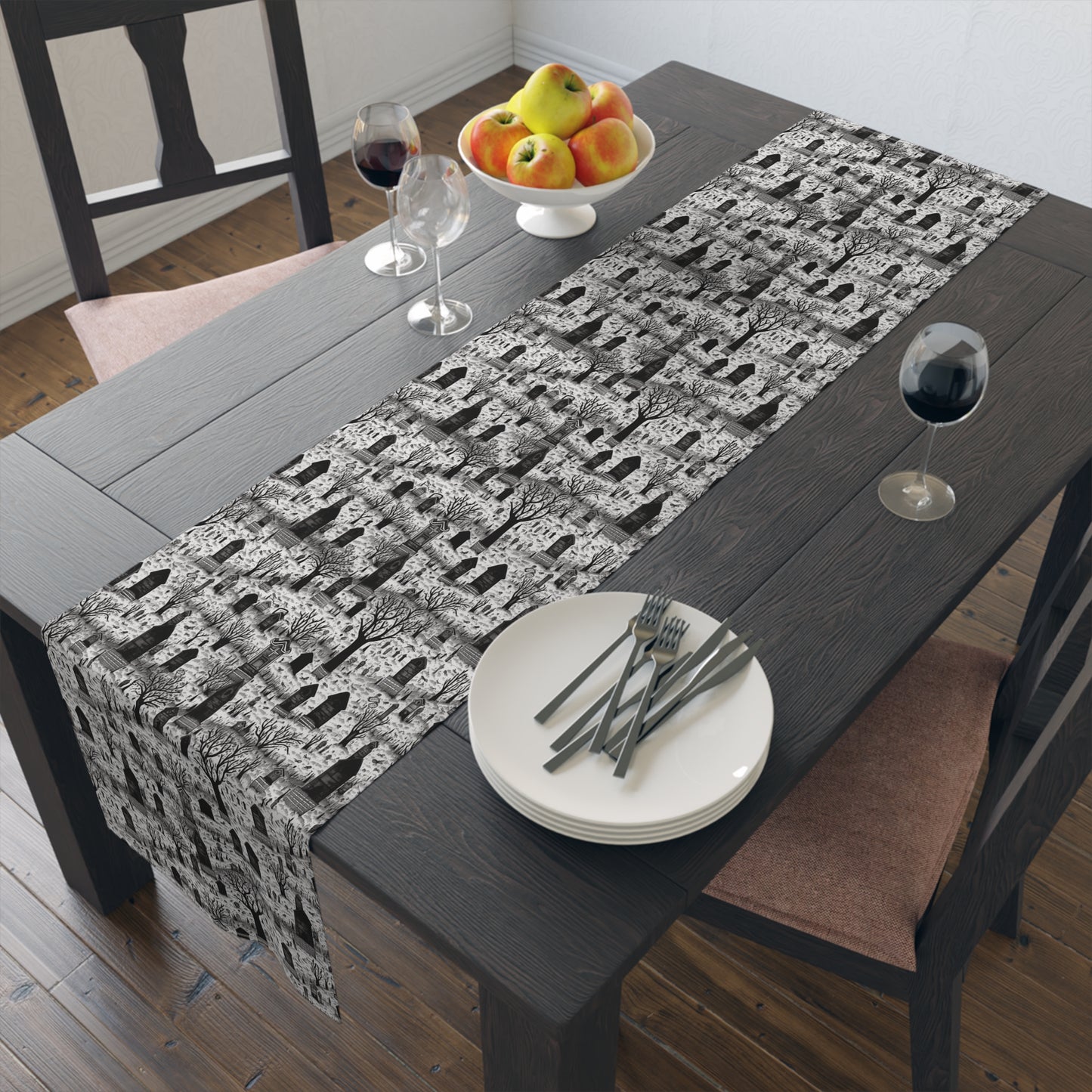 Spooky Gothic Cemetery Chic Halloween Table Runner - Cotton Twill - Available in 2 sizes: 16" x 72" and 16" x 90".