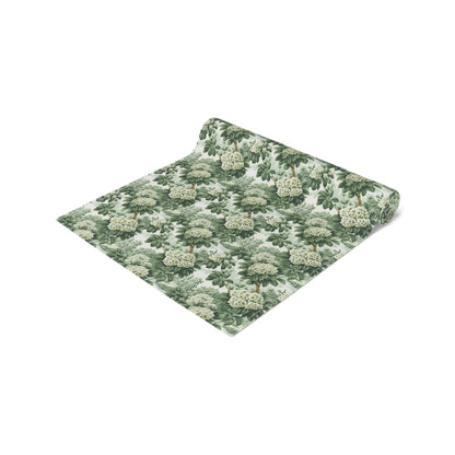 Vintage Green Hydrangea Table Runner - Cotton Twill - Available in 2 sizes: 16" x 72" and 16" x 90".