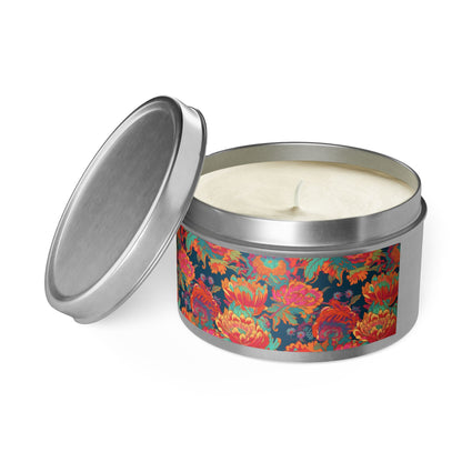 Psychedelic Flower Power Tin Candle. Far-Out Fragrance in a Tin. Available in 2 sizes, 3 finishes, and 5 scents.