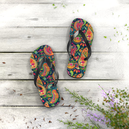 Psychedelic Paisley Party Flip Flops. 5/8" Thick Comfortable Summer or Winter Gym/Sauna Footwear for Men and Women.