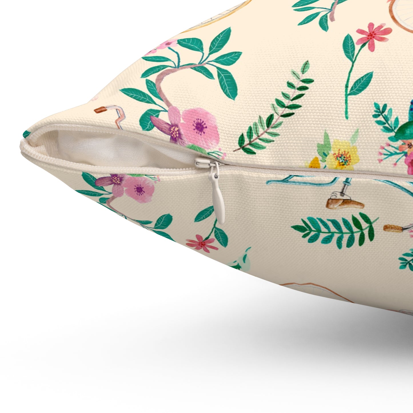 Spring Bicycle Square Throw Pillow - Spun Polyester - Double-Sided Print - Concealed Zipper - Available in 4 sizes