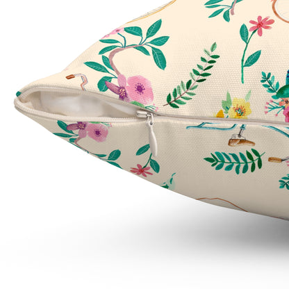 Spring Bicycle Square Throw Pillow - Spun Polyester - Double-Sided Print - Concealed Zipper - Available in 4 sizes