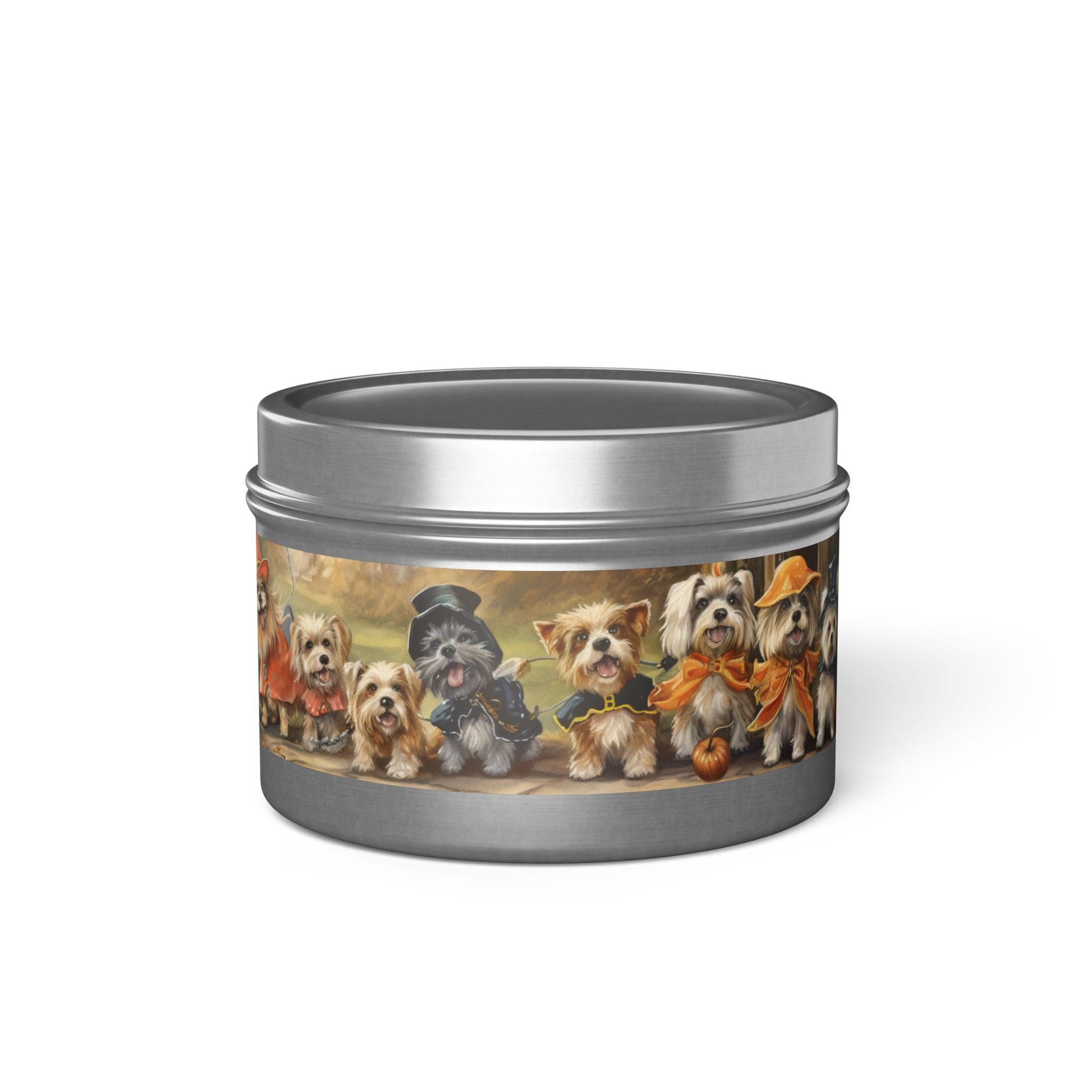 Vintage Halloween Dog Tin Candle - No Tricks, Just Doggy Treats! Light up Your Spooky Nights with Cozy Vibes and Playful Charm!