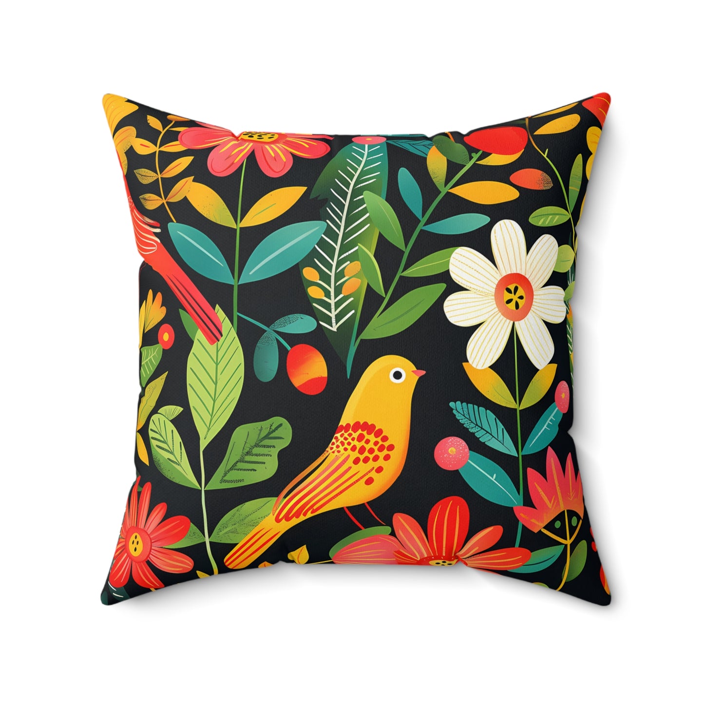 Blooming Bird Wonderland Square Throw Pillow - Spun Polyester - Double-Sided Print - Concealed Zipper - Available in 7 sizes.