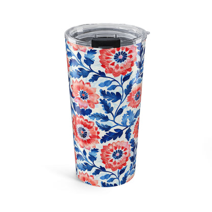 Whimsical Batik Blossoms insulated tumbler front view