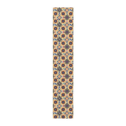 Majorcan Mosaic Splendor Table Runner - Cotton Twill - Available in 2 sizes: 16" x 72" and 16" x 90".
