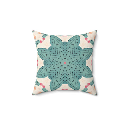 Desert Cactus Star Tile Square Throw Pillow - Double Sided Print - Concealed Zipper - Available in 4 sizes.