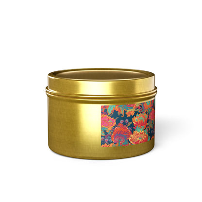 Psychedelic Flower Power Tin Candle. Far-Out Fragrance in a Tin. Available in 2 sizes, 3 finishes, and 5 scents.