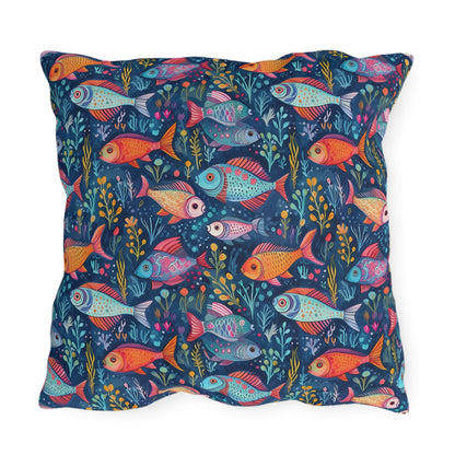 Fun Fish Square Outdoor Pillow - Spun Polyester - Double-Sided Print - UV-Resistant - Water-Resistant - Available in 3 sizes.