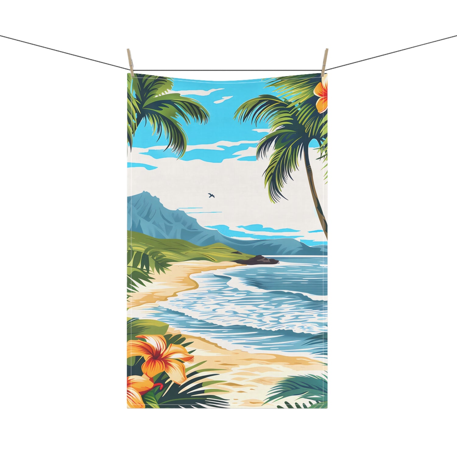 Hawaiian Dreamscape Kitchen Towel - Cotton Twill 18" x 30" - Island Breeze Meets Kitchen Ease - Bring a Tropical Touch to Your Culinary Adventures!