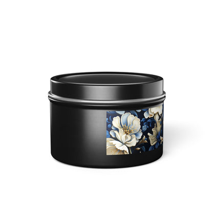 Whitman Floral Tin Candle. A Poet's Garden in a Tin. Available in 2 sizes, 3 finishes, and 5 scents.