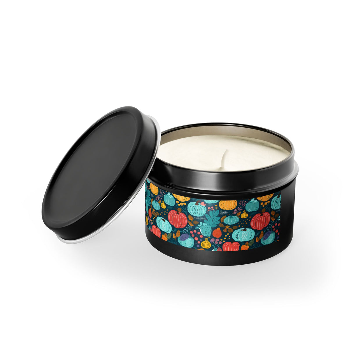 Fall Pumpkin Dance Tin Candle. Autumn's Dance in a Tin. Available in 2 sizes, 3 finishes, and 5 scents.