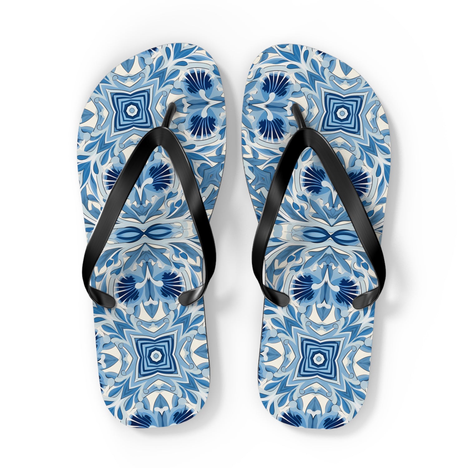 Dutch Blue Tile Flip Flops. 5/8" Thick Comfortable Summer or Winter Gym/Sauna Footwear for Men and Women.