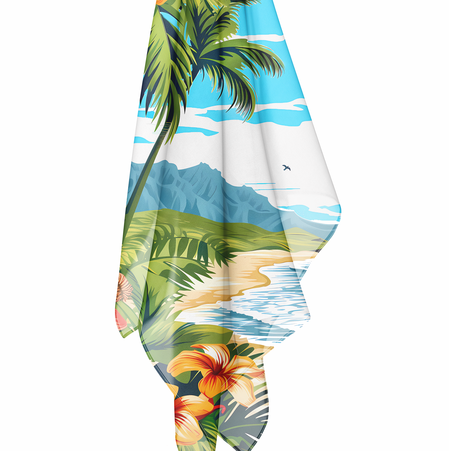 Hawaiian Dreamscape Poly Voile Scarf. Lightweight & Stylish Accessory, Available in 2 sizes: 25" x 25" or 50" x 50"