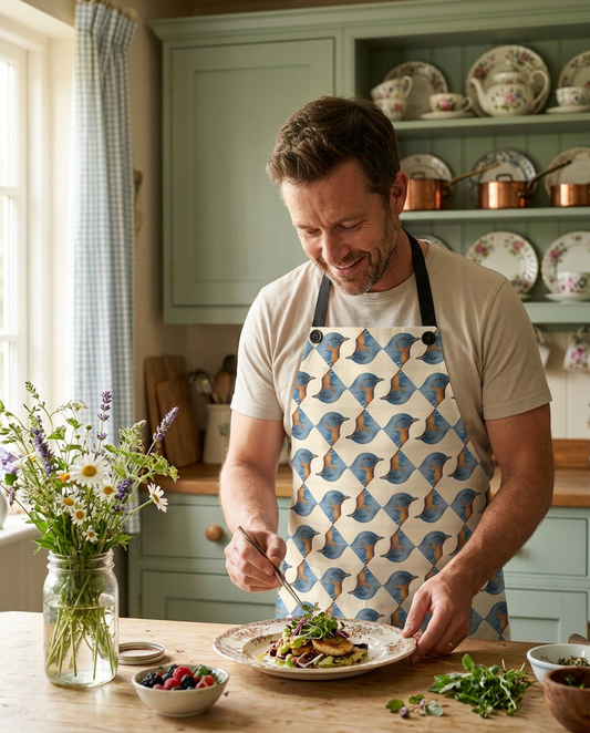 Bird Lover Adult Apron worn in a real kitchen scene
