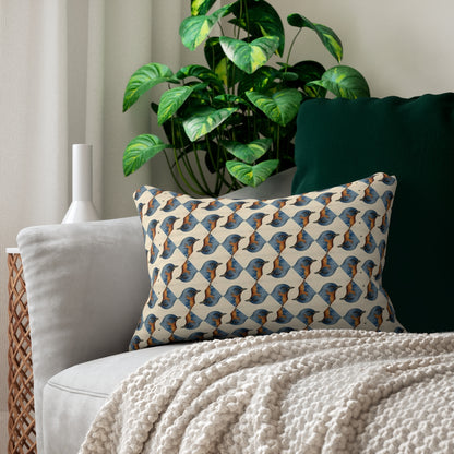 Bird Lover 20 by 14 inch lumbar pillow on a sofa