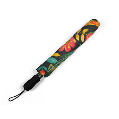 Blooming Bird Wonderland umbrella folded closed, showing the printed canopy and wrist strap