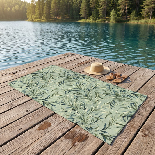 Vintage Vines beach towel, displayed in a summer setting.