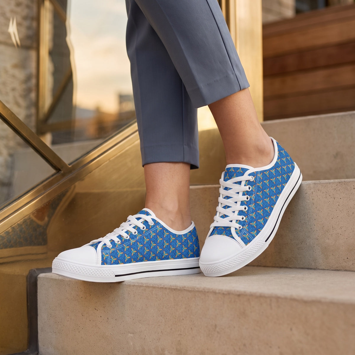 GeoHive Ladies' Low Top Sneakers. Lifestyle scene: Urban architecture tour