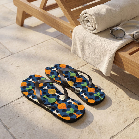 Mod Floating Vases Flip Flops. 5/8" Thick Comfortable Summer or Winter Gym/Sauna Footwear for Men and Women.. Lifestyle scene: Indoor pool lounge break
