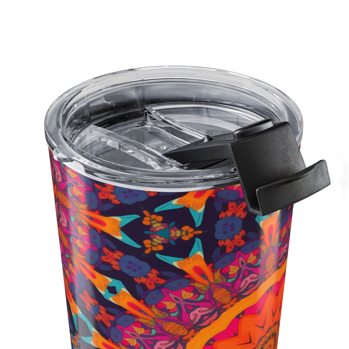 Fiery Mosaic Magic insulated tumbler close-up