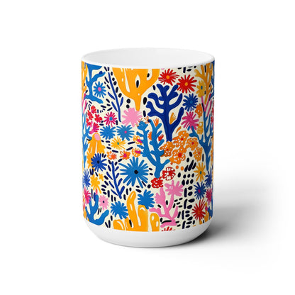 Coral Bloom Harmony ceramic mug, 15 oz, front view showing the full wraparound print