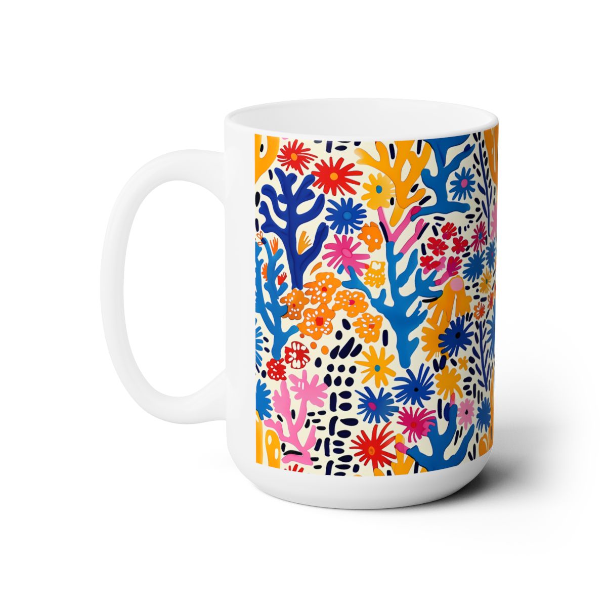 Coral Bloom Harmony ceramic mug, left side view