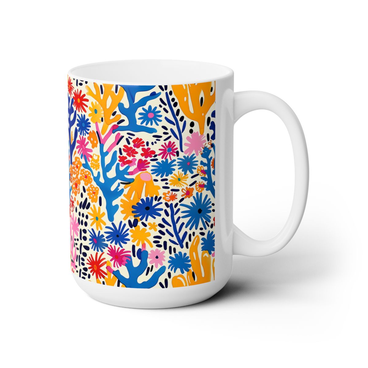 Coral Bloom Harmony ceramic mug, right side view
