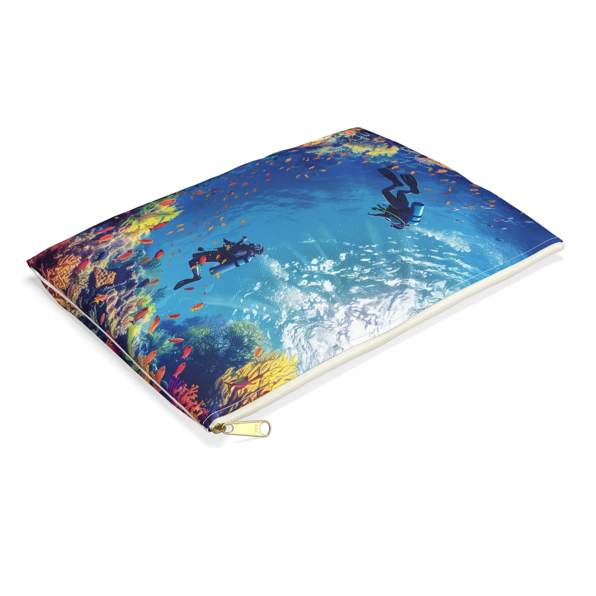 Cozumel Scuba Wonderland Accessory Pouch - side view, laying flat
