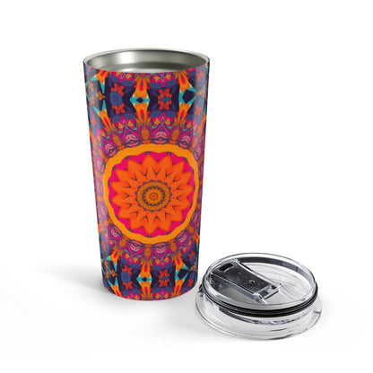 Fiery Mosaic Magic insulated tumbler opened view