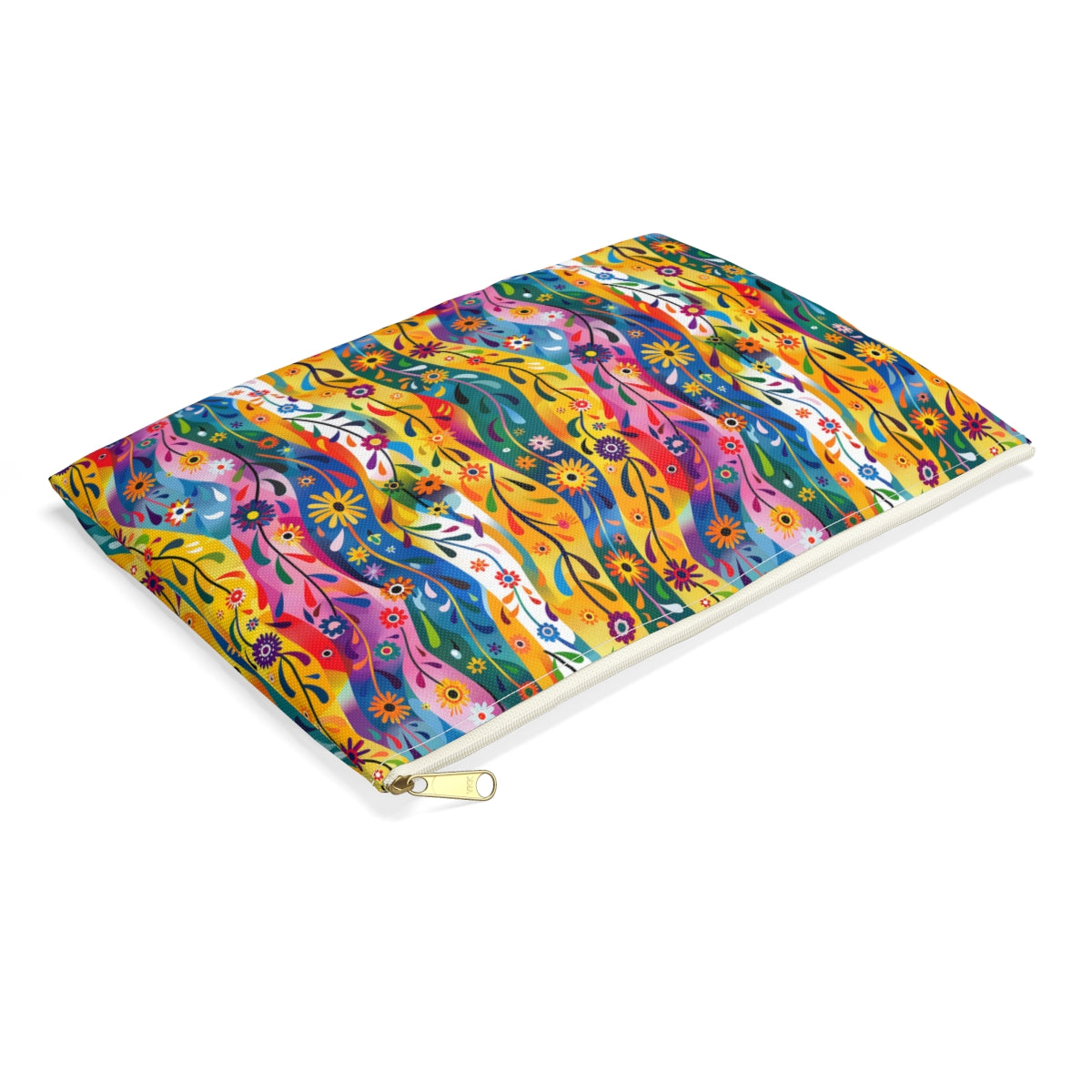Floral Rhythms Accessory Pouch - side view, laying flat
