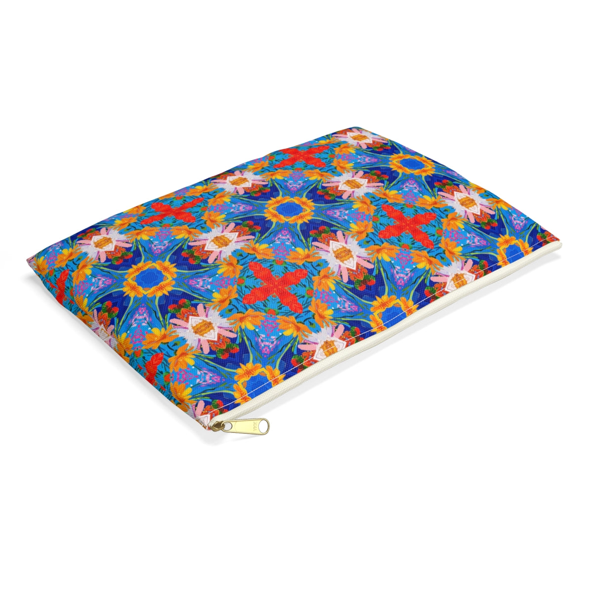 Floral Tapestry Wanderlust Accessory Pouch - side view, laying flat